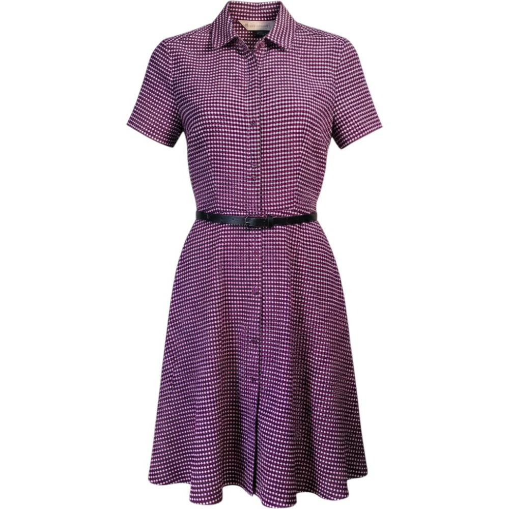 6 Weekend Max Mara Silk Cotton Blend Geometric Belted Shirtdress Purple